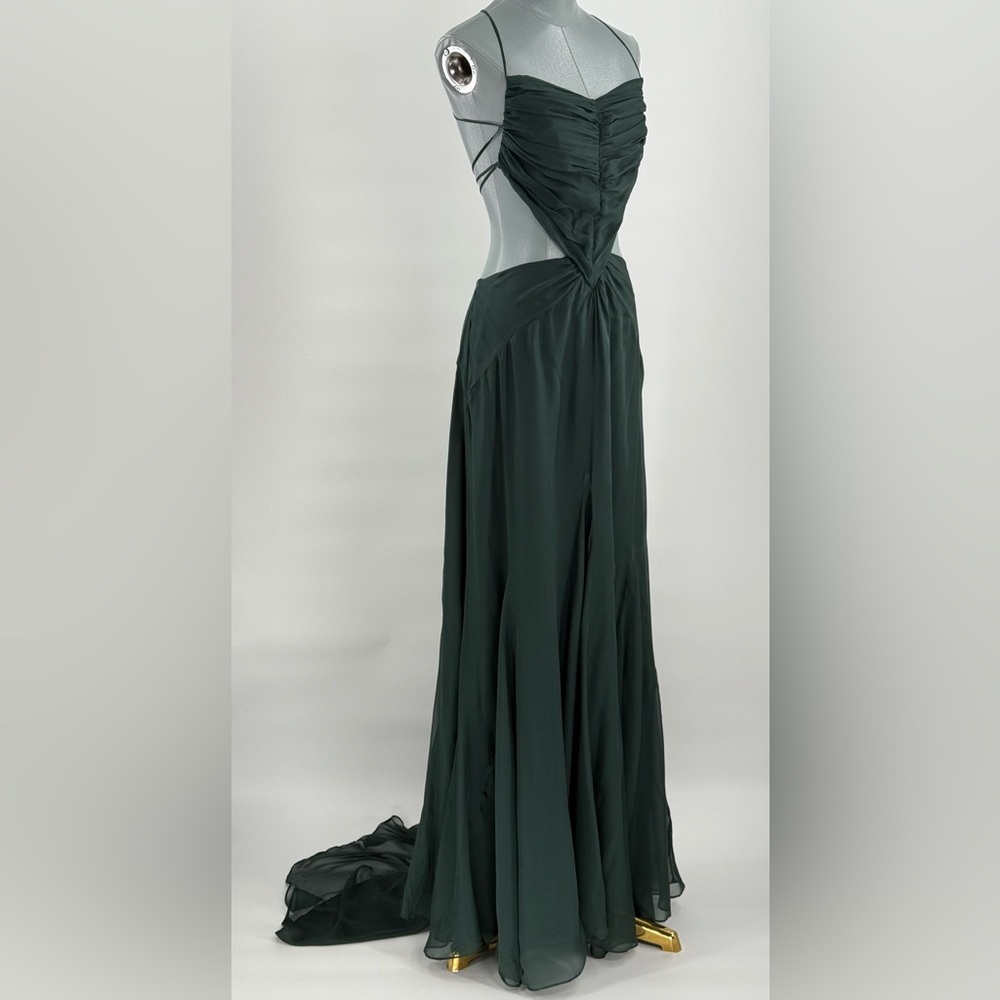 🆕 CULT GAIA 🧿 NWOT Aphea Silk Cut Out Backless Dress, Forest Green - Sz US 4 - Picture 3 of 16